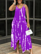 Women's sleeveless tie dye maxi dress with V-neckline and asymmetrical hem - View 9 | Lwiis