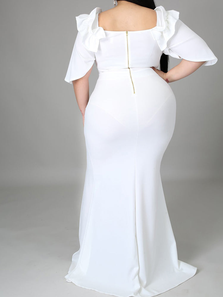 Elegant mermaid party dress with ruffle off-shoulder neckline - View 19 | Lwiis