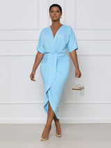 V-neck ruched midi dress - View 6 | Lwiis