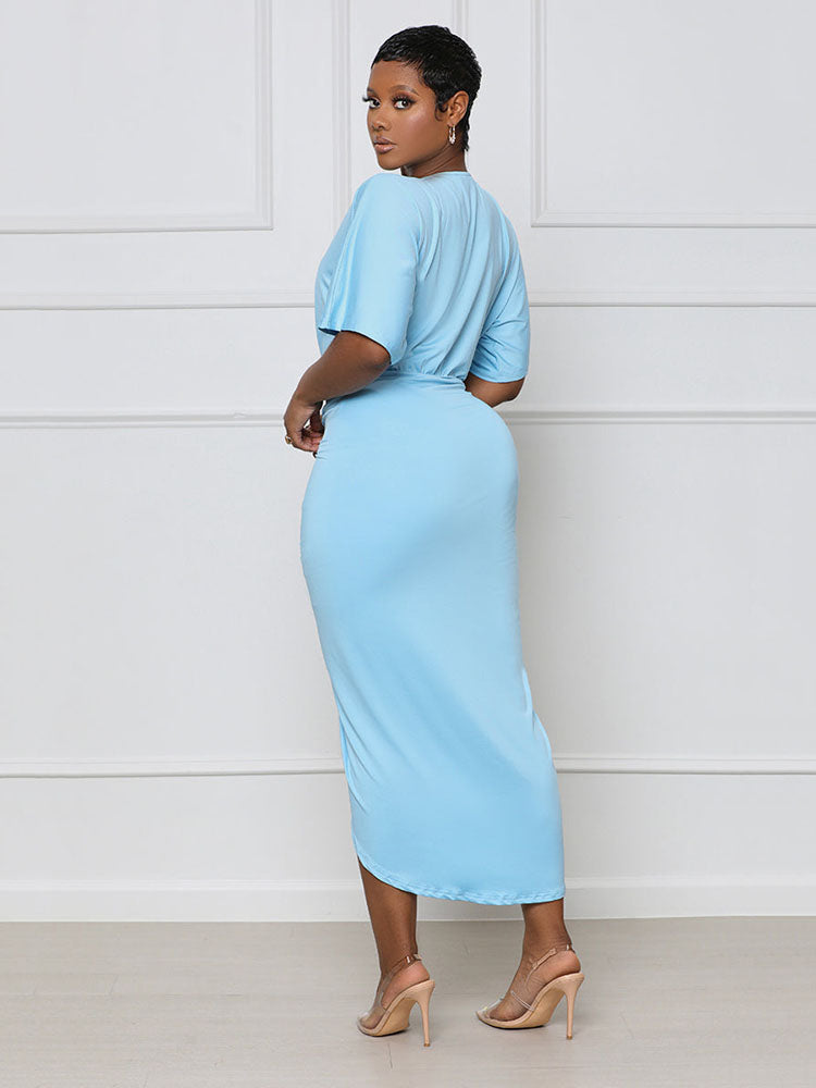 V-neck ruched midi dress - View 9 | Lwiis