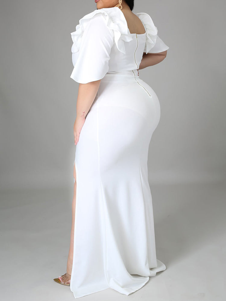 Elegant mermaid party dress with ruffle off-shoulder neckline - View 20 | Lwiis