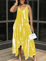 Women's sleeveless tie dye maxi dress with V-neckline and asymmetrical hem - View 7 | Lwiis