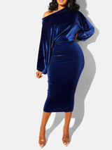 Off Shoulder Velvet Midi Dress - View 7 | Lwiis