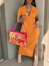 Ribbed knit maxi dress with V-neck and side split - View 9 | Lwiis