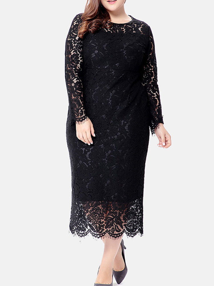 woman in black lace dress