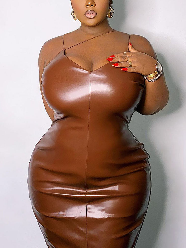 Faux Leather Midi Dress - View 8 | Lwiis