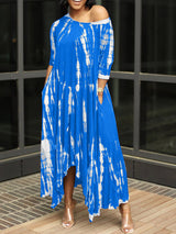 Tie dye print maxi dress with off-the-shoulder neckline and asymmetrical hem - View 15 | Lwiis