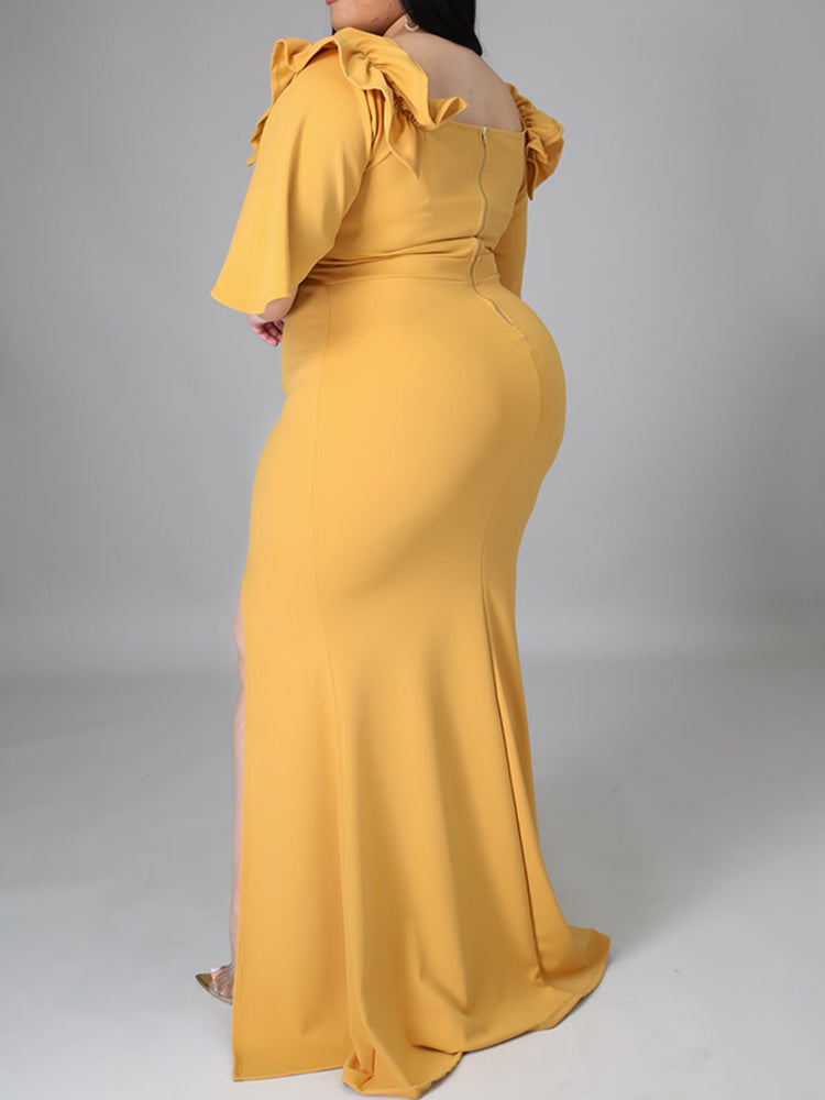 Elegant mermaid party dress with ruffle off-shoulder neckline - View 9 | Lwiis