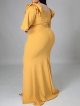 Elegant mermaid party dress with ruffle off-shoulder neckline - View 9 | Lwiis