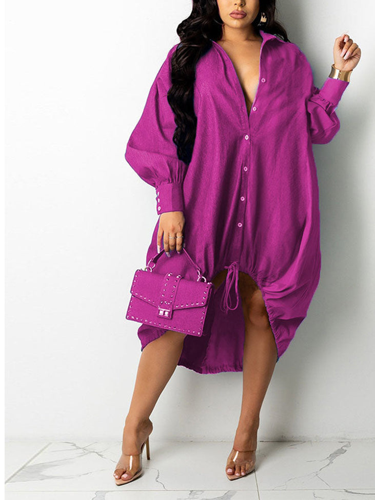 Turndown Collar Patchwork Shirt Dress - View 8 | Lwiis