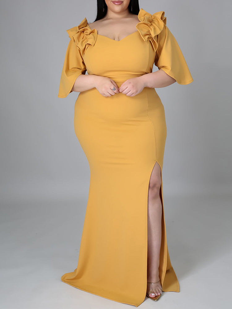 Elegant mermaid party dress with ruffle off-shoulder neckline - View 6 | Lwiis