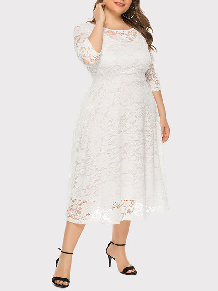 Lace A-Line Midi Dress - View 6 | Lwiis