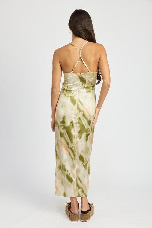 Printed V-neck Midi Dress - View 6 | Lwiis