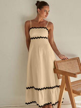 Spaghetti strap maxi dress with square neckline and scalloped trim - View 7 | Lwiis