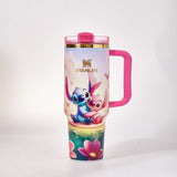Stanley Stitch and Angel travel tumbler with pink handle