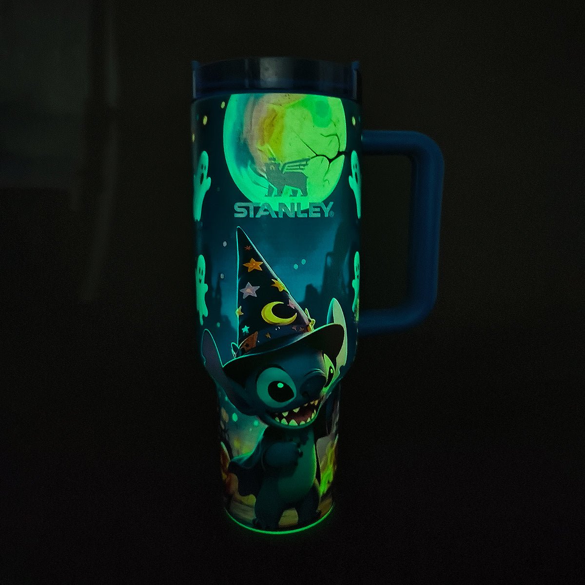 Stanley Stitch Halloween tumbler glowing in the dark