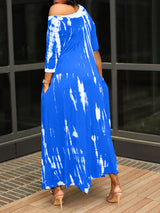 Tie dye print maxi dress with off-the-shoulder neckline and asymmetrical hem - View 16 | Lwiis