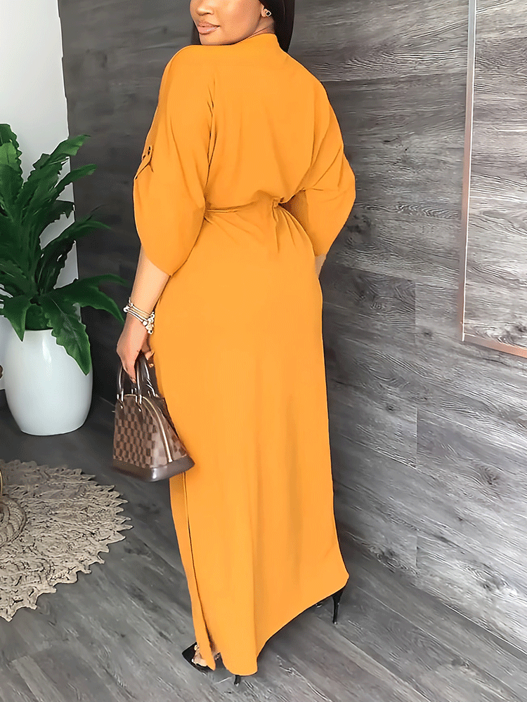 V-neck drawstring maxi dress - View 11 | Lwiis