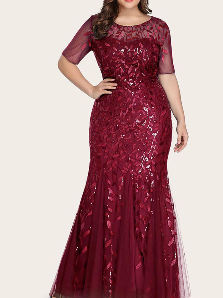Sequin leaf pattern mermaid maxi dress with scoop neck - View 12 | Lwiis