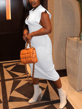 V-neck ribbed knit midi dress - View 17 | Lwiis