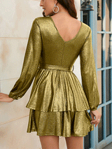 V-neck mini dress with tie waist - View 7 | Lwiis