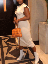 V-neck ribbed knit midi dress - View 9 | Lwiis