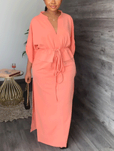V-neck drawstring maxi dress - View 8 | Lwiis