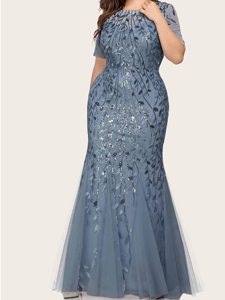 Sequin leaf pattern mermaid maxi dress with scoop neck - View 18 | Lwiis