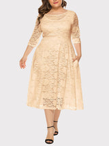 Plus size beige lace midi dress with pockets