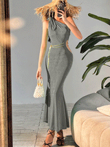 One Shoulder Velvet Maxi Dress - View 10 | Lwiis