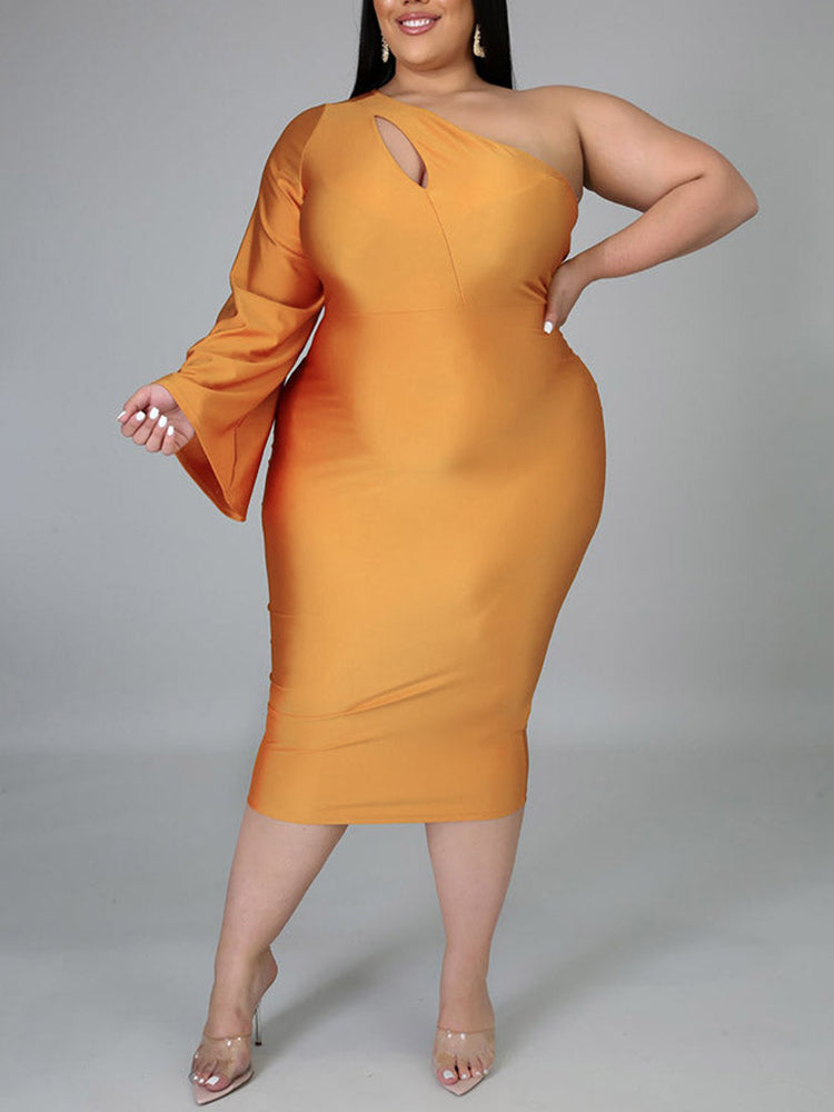One Shoulder A-Line Midi Dress - View 16 | Lwiis