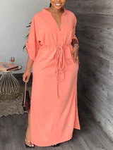 V-neck drawstring maxi dress - View 9 | Lwiis