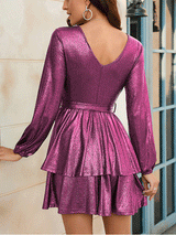 V-neck mini dress with tie waist - View 15 | Lwiis