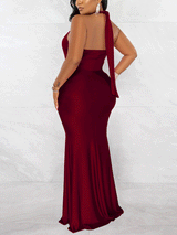 Halter neck ruched maxi dress - View 6 | Lwiis