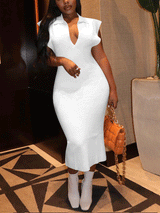 V-neck ribbed knit midi dress - View 18 | Lwiis