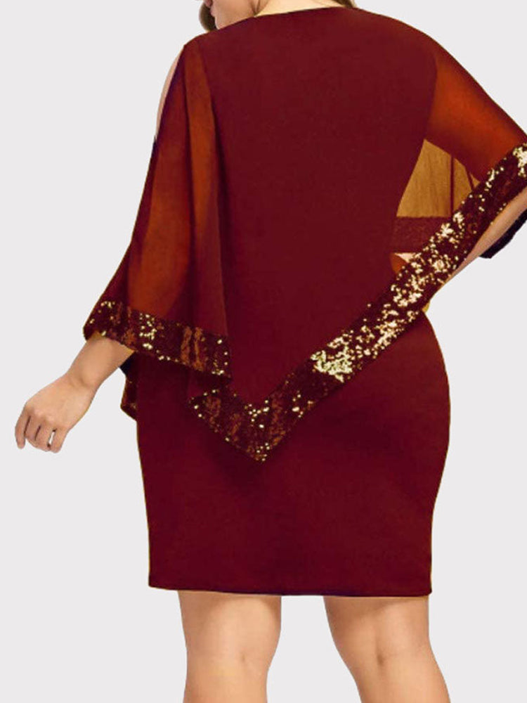 Asymmetric Sequins Dress with Cape Overlay - View 16 | Lwiis