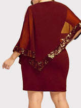 Asymmetric Sequins Dress with Cape Overlay - View 16 | Lwiis