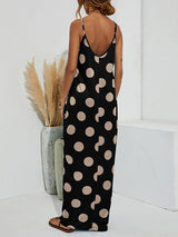 Polka dot maxi dress with spaghetti straps and pockets - View 7 | Lwiis